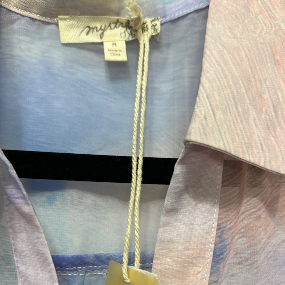 Mystree Pink and Blue Sleeveless Notched Collar Top‎ - Picture 5 of 5